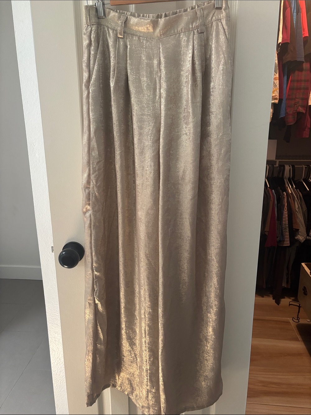 12th Tribe Shimmery Champagne Wide-Leg Pants